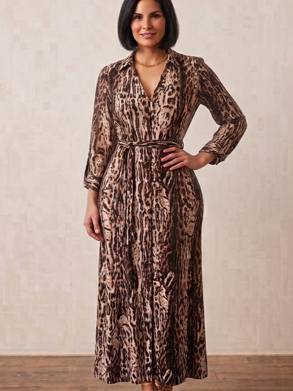 Animal Print Maxi Dress in Brown & Pink Like New